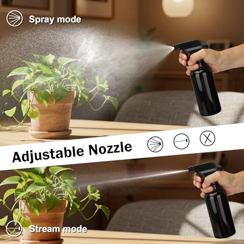 Hethyo 12oz Glass Spray Bottles - Adjustable Nozzle for Hair & Plants (2 Pack)