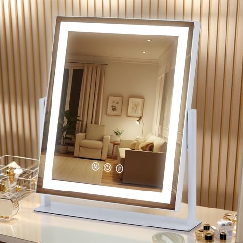 LED Vanity Mirror with Lights, Makeup Mirror with 3 Color Modes, Smart Touch Control, 360¡Æ Rotation for Desk,13.2" L x 11.2" W
