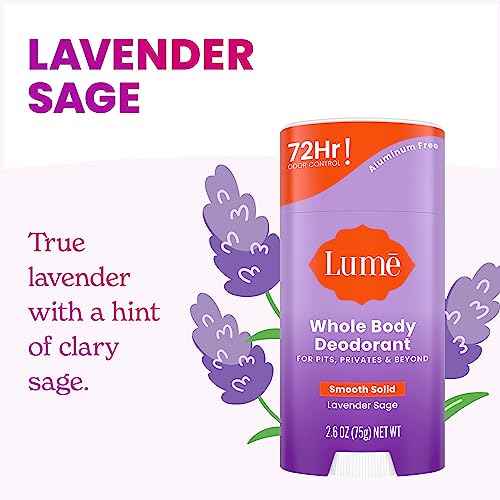Lume Whole Body Deodorant - Smooth Solid Stick - 72 Hour Odor Control - Aluminum Free, Baking Soda Free and Skin Safe - 2.6 Ounce (Pack of 3) (Clean Tangerine, Lavender Sage, Unscented)