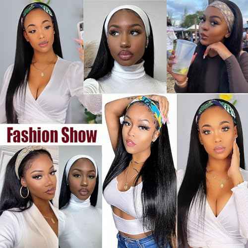 Headband Wig Straight Human Hair 20 inch Glueless None Lace Front Machine Made Virgin Human Hair Wigs for Black Women Straight Headband Wigs Human Hair Natural Color