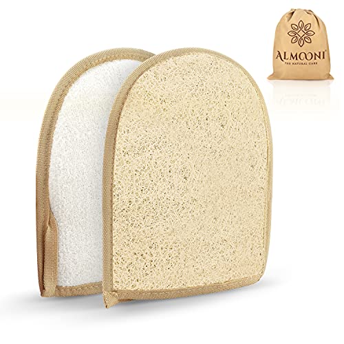 Premium Exfoliating Loofah Glove Pad Body Scrubber. Our Mitt Gloves are Made of Natural Egyptian Shower Loufa Sponge That Gets You Clean, Not Just Spreading Soap (2 Pack)