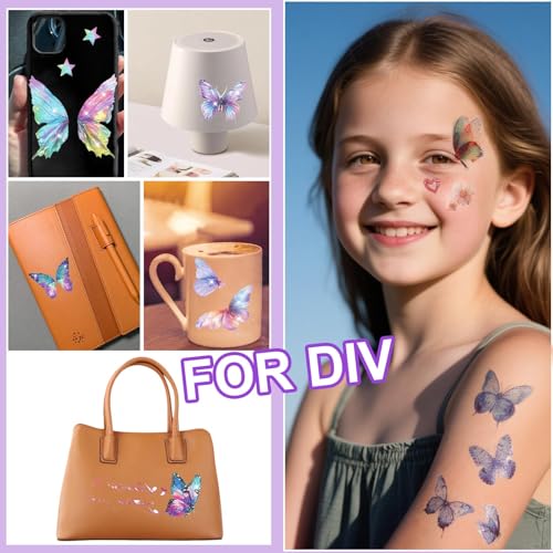 Yosca Glitter Butterfly Temporary Tattoos, 14Pcs with Gold Silver Freckles