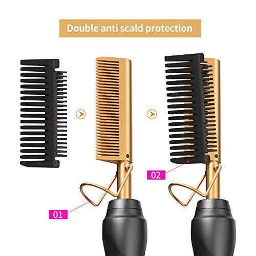 BudiGl Gold Ceramic Hot Comb Hair Straightener & Curling Pressing Comb for All Hair Types
