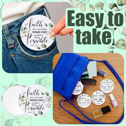 Yaomiao 160 Pcs Mini Christian Compact Mirror Bulk Inspirational Bible Verse Pocket Mirrors Small Portable Religious Gifts for Women Volunteer Employee Coworkers Sunday Church Party Favors