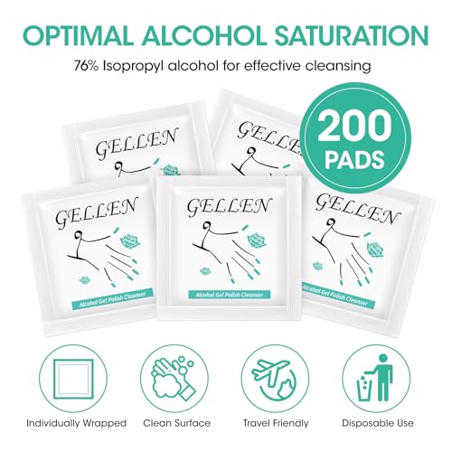 GELLEN Lint-Free Nail Cleanser Pads - 200 Pack Alcohol Prep Wipes