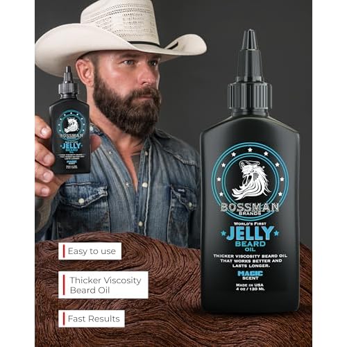 Bossman Jelly Beard Oil for Men & Beard Balm for Men Combo - Softens, Tames Moisturizes & Conditions - Magic Scent - Natural Ingredients & Made in USA
