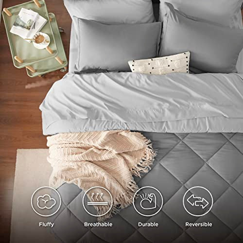 Bedsure Forest Green Twin XL Comforter Set - 5 Pieces Reversible Twin XL Bed in a Bag for College, Extra Long Twin Bed Set Forest Green and Grey with Comforters, Sheets, Pillowcase & Sham