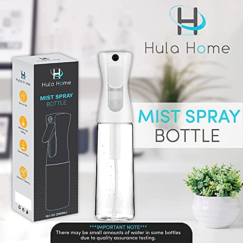 Hula Home Spray Bottle for Hair (10.1oz/300ml) - Continuous Empty Ultra Fine Plastic Water Mist Sprayer – For Hairstyling, Cleaning, Salons, Plants, Essential Oil Scents & More - White