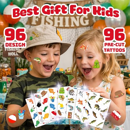 96 PCS Gone Fishing Temporary Tattoos for Kids
