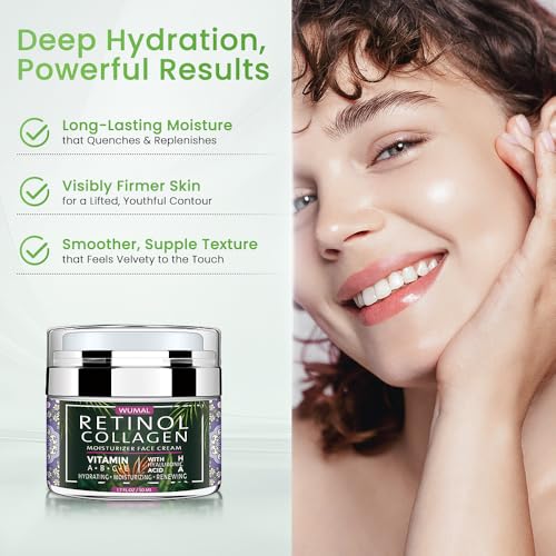 Retinol Cream with Collagen & Hyaluronic Acid - Face Moisturizer for Women and Men - Reduces Wrinkles, Fine Lines and Dryness - 1.7 oz