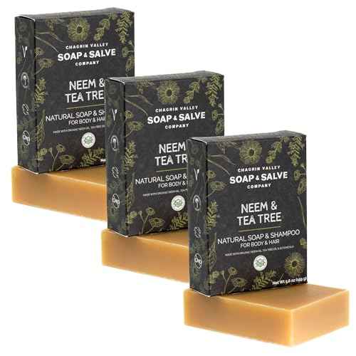 Chagrin Valley Soap & Salve Neem & Tea Tree Organic Soap & Shampoo Bar ? Soothe Dry, Itchy, Irritated Skin - Sulfate Free - For Body & Hair Vegan Shampoo Natural, Large 5.6 oz Bar - 3PK