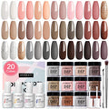 20 Colors Dip Powder Nail Kit Starter, AZUREBEAUTY Classic Nude Collection Glitter Pink Neutral Chocolate Brown Skin Tone Dipping Powder Liquid Set with Top/Base Coat French Nail Art Manicure DIY