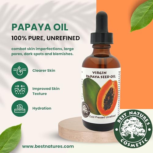Best Nature's Cosmetics Pure Papaya Seed Oil - Cold-Pressed Organic Papaya Oil for Face, Skin, and Hair, Anti-Aging, Moisturizer, Natural Enzyme-Rich Carrier Oil (1oz)