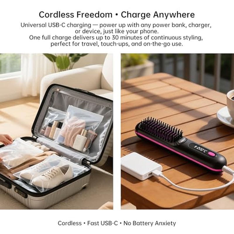 GERY Go Brush Pro Cordless Hair Straightener Comb with LCD Display