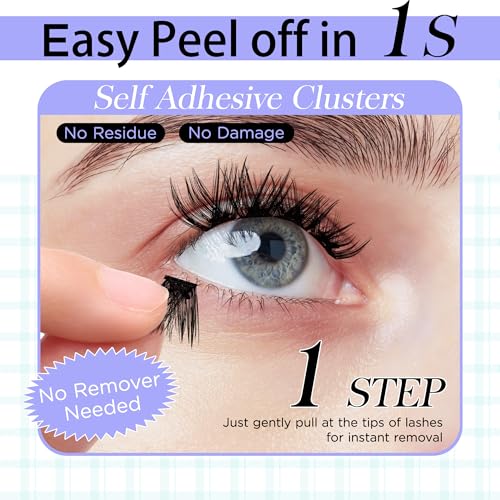 Self-Adhesive Lash Clusters - No Glue Needed, D Curl