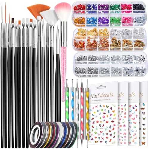 Teenitor Nail Art Kit with Brushes Rhinestones Foil & Stickers for Manicure