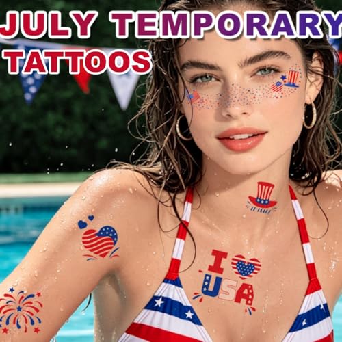 40 Pcs Patriotic Temporary Tattoos - Glitter Freckles & Stickers