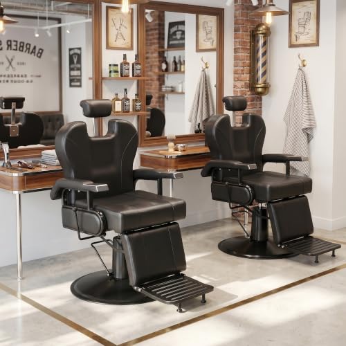Vintage All-Black Barber Chair with Hydraulic Reclining - 550 LBS