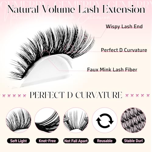 GEMERRY Lash Clusters 60D 80D 100D 200D Eyelashes Clusters Extensions 8-16mm Individual Lashes D Curl Fluffy Wispy False Eyelashes Cluster Lashe DIY Cluster for Beginners
