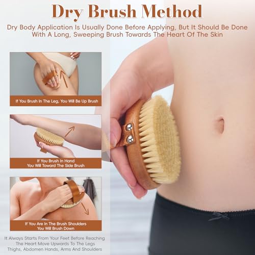 DEBETOOL Dry Brushing Body Brush with Natural Boar Bristles