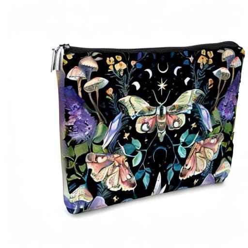 Tarot Moth Mushroom Moon Phase Makeup Bag - Gothic Butterfly Floral Cosmetic Bag for Girls, Sister, Daughter, Friend - Halloween, Birthday Gift