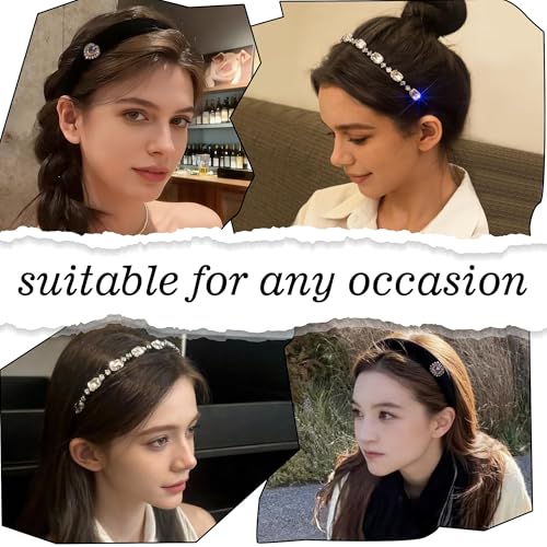 Luxury Black Velvet Headbands Set with Rhinestones & Crystal Hair Accessories for Weddings & Parties
