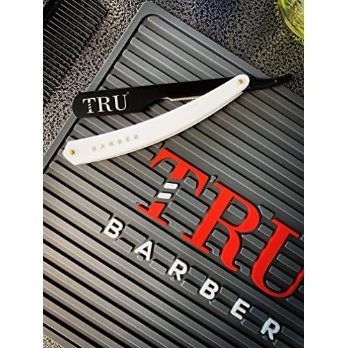 TRU BARBER Professional Barber Blade Straight Razor, Straight Blade Razor with 1.5mm Blade Exposure - Durable Straight Edge Razor, Single Edge (Black/White)