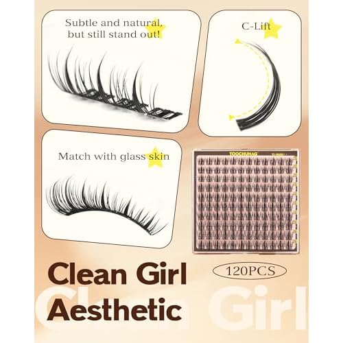 TOOCHUNAG Natural Lash Clusters Fairy Eyelashes Extensions 10/12/14mm Manga Lashes Clusters C Curve Wispy False Eyelash Clusters with Thin Band DIY Individual Lash Extension