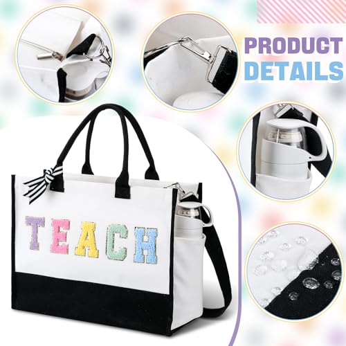 Abbylike Back to School Teacher Gift Canvas Chenille Letter Tote Bag Makeup Cosmetic Pouch Thank You Teacher Appreciation Women Gift