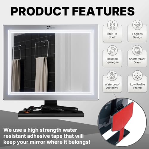 LED Fogless Shower Mirror with Squeegee | ToiletTree