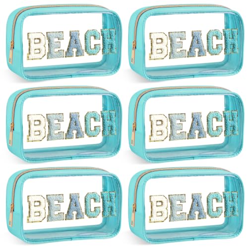 Clear Beach Makeup Bags 6-Pc Set with Chenille Letters