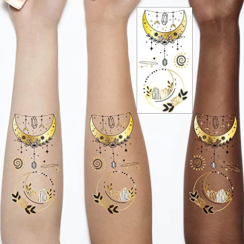 Metallic Gold Temporary Tattoos - 18 Sheets, 5-7 Day Waterproof