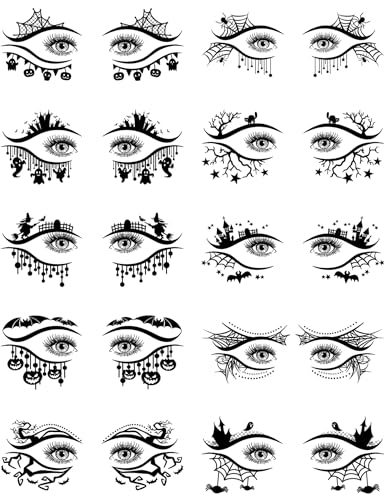 30 Sheets Halloween Eye Tattoos - Spider Web, Skull & Bat Designs