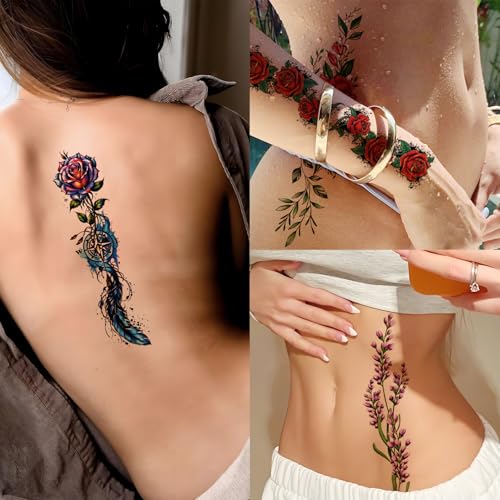 3D Flower Temporary Tattoos for Women - 24 Sheets
