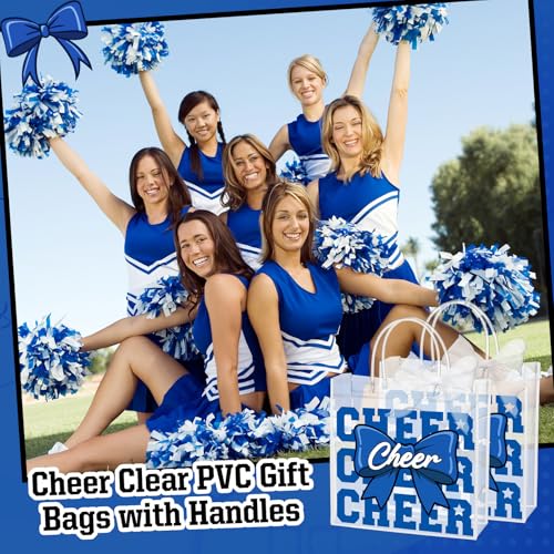 24 Pack Cheerleading PVC Gift Bags with Handles & Ribbon - Blue