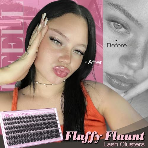 Pleell G.Fluant Fluffy D-Curl Eyelash Clusters 12-18MM Volume Lashes - Wispy, Natural Look