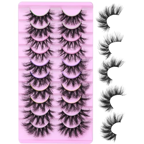 Geeneiya Cat Eye Lashes 5 Styles Mix False Eyelashes Faux Mink Lashes Wispy False Eyelashes Volume Eyelashes Extension D Curl, 10 Pairs