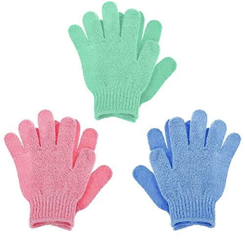 Sibba Exfoliating Bath Gloves 3 Pair - Shower Body Scrub Mitts