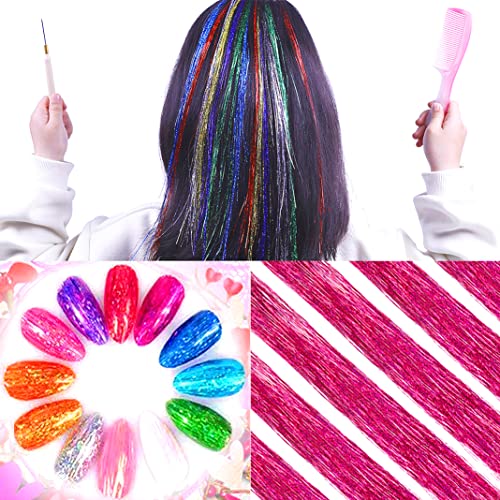 43 Inch Hair Tinsel Kit - 1200 Strands Heat Resistant Glitter Extensions