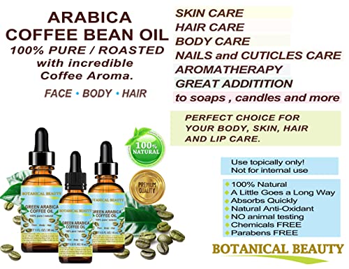 Botanical Beauty GREEN ARABICA COFFEE OIL Brazilian 100% Pure Virgin Unrefined 0.33 Fl.oz- 10 ml. for Face, Skin, Hair, Lip, Nails. Anti - aging face Oil