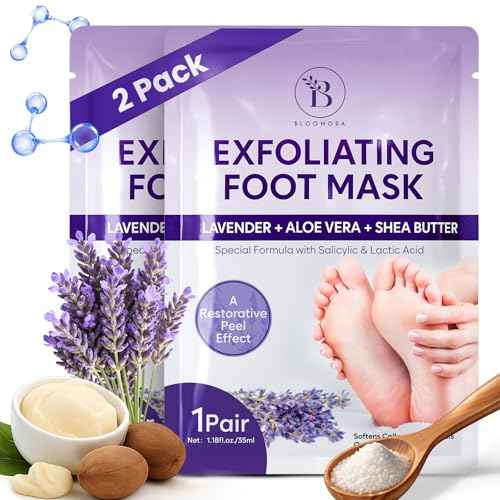 Foot Peeling Mask (2 pairs) Exfoliating Foot Mask for Dry Cracked Feet with Lavender & Shea Butter, Dead Skin & Callus Remover for Feet, Exfoliating Socks for Women & Men, One Size Fits Most