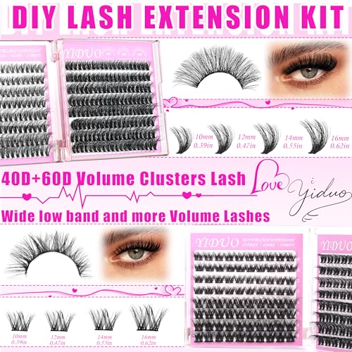 6 Styles Lash Clusters Kit 40D/60D/Volume/Manga/Spikes Portable Lash Makeup Bag Kit 10-18mm Wispy Individual Eyelash Extensions, Volume Studio Effect C/D Curl Lashes Kit with Lash Bond and Seal