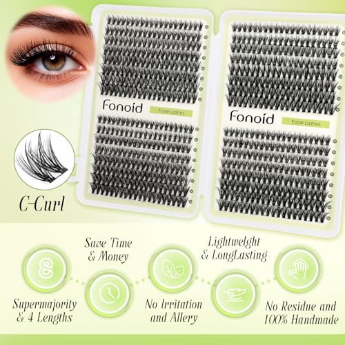 Manga Lash Clusters Natural Eyelash Clusters C Curl Cluster Eyelash Extensions 10-16mm Manga Individual Lashes 320 pcs Lightweight Lashes Clusters DIY at Home£¨40D False Lashes)