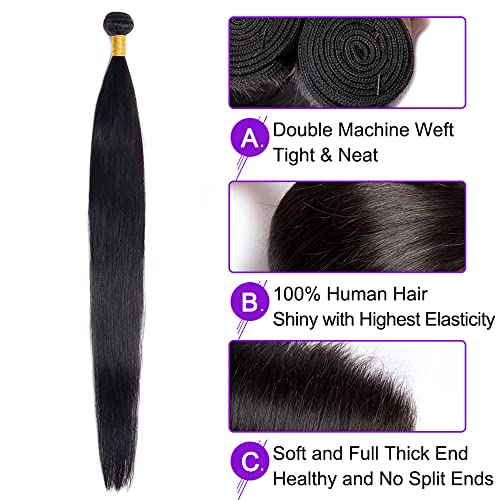 24 Inch Straight Human Hair Bundles - #1B Natural Black, 3 Pack