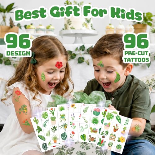 96 PCS Plant Temporary Tattoos for Kids | Waterproof Nature Party Favors