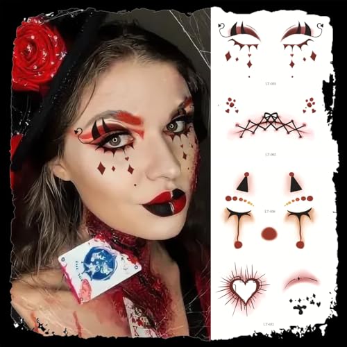 15 Sheet Halloween Face Tattoo Stickers - Waterproof Temporary