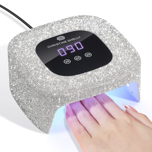 UV Nail Lamp, UV Light for Gel Nails, 48W Plug-in Mini Diamond Nail Lamp Nail Dryer with Touch Control Auto Sensor and 3 Timer Settings Nail Light Curing Lamp, Home (White Diamond)
