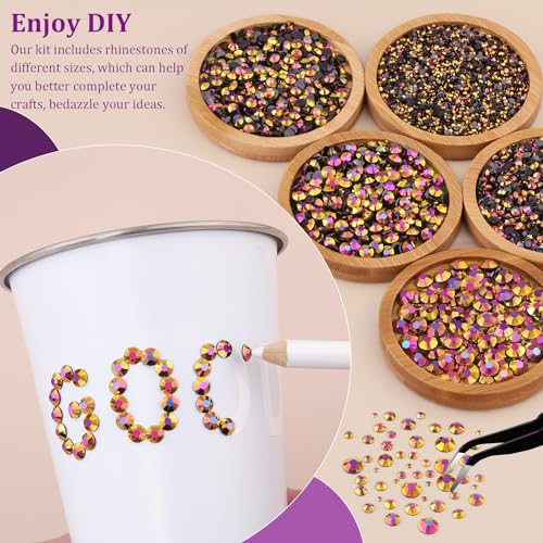 TINKRSTUFF Gold Rose AB Resin Jelly Rhinestones Kit with Glue, 2 Box + 3 B7000 Glue, 10ml Each, Flatback Crystals for DIY Tumblers, Nails, Jewelry
