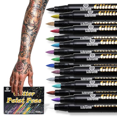 Metallic Glitter Temporary Tattoo Markers 15-Pack
