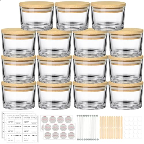 4oz Clear Candle Jars 15 Pack with Bamboo Lids & Wicks